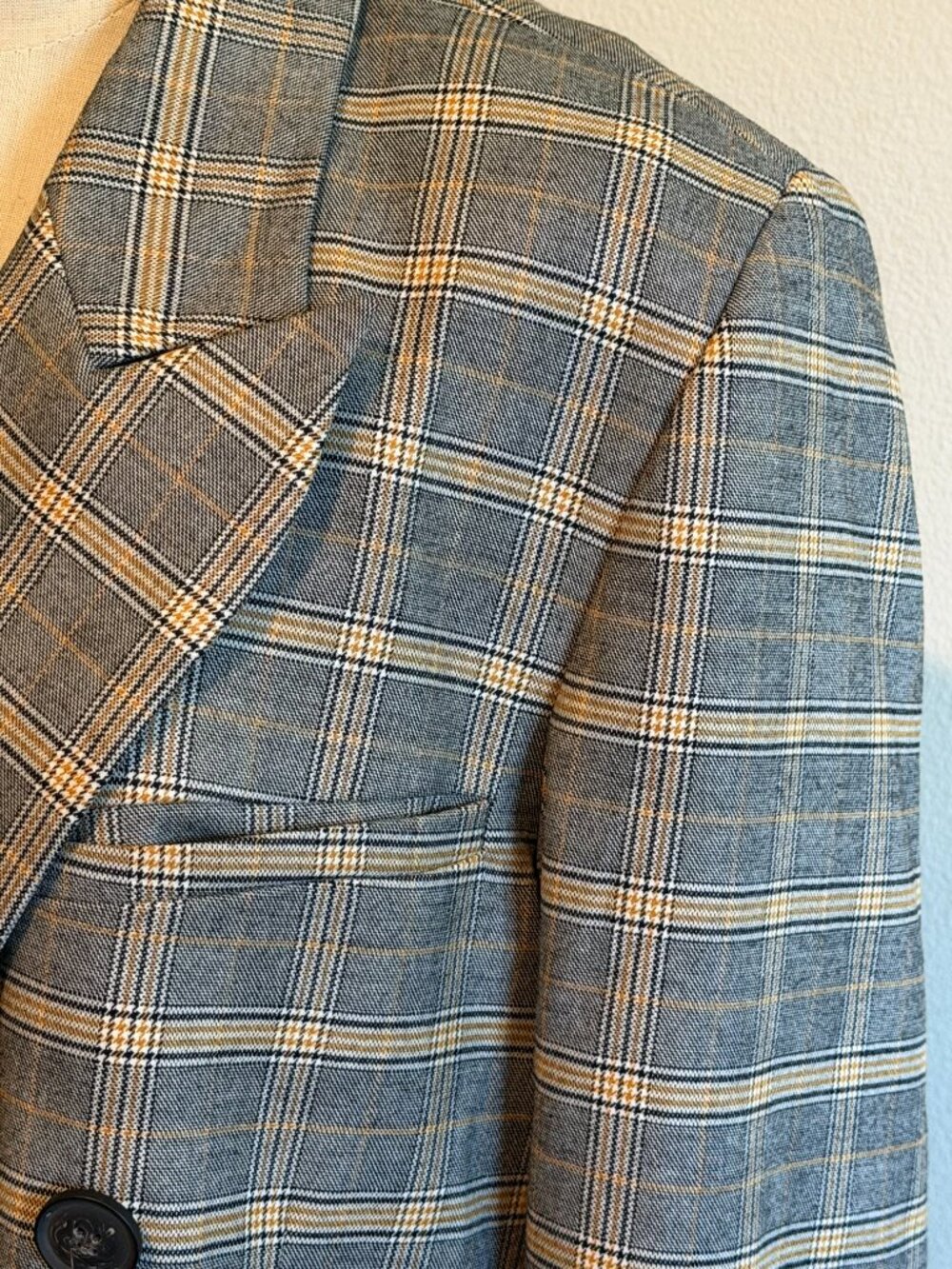 Free People Long Plaid Blazer Jacket Grey Gold Large - Picture 12 of 12